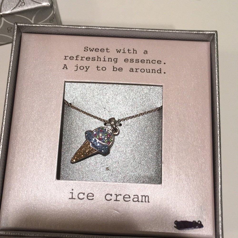 NEW Ice Cream Cone Rhinestone Charm Necklace Silver Chain Colorful Gift Holiday - Picture 2 of 3